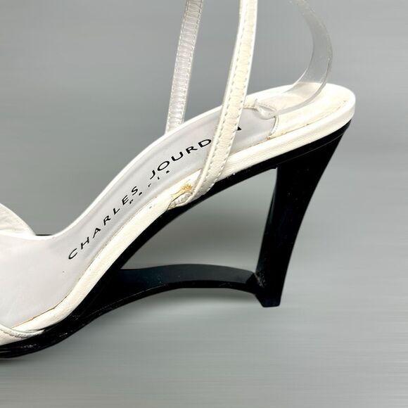 Charles Jourdan Paris White High Hill Mule Sandals Ankle Strap Made in Spain US7 - Picture 5 of 13